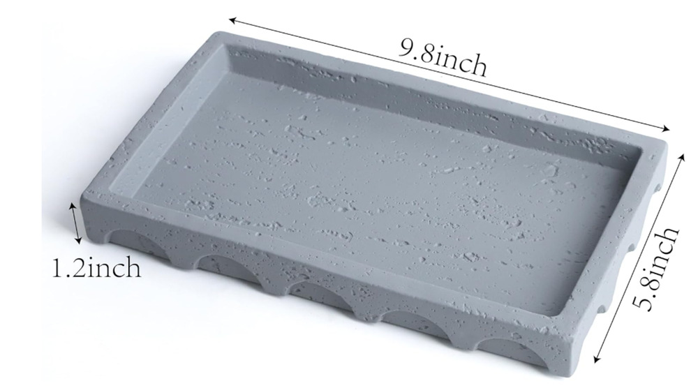 Decorative Tray with Semi-Circular Pattern - Rectangular Concrete 9.8X5.8X1.2 in